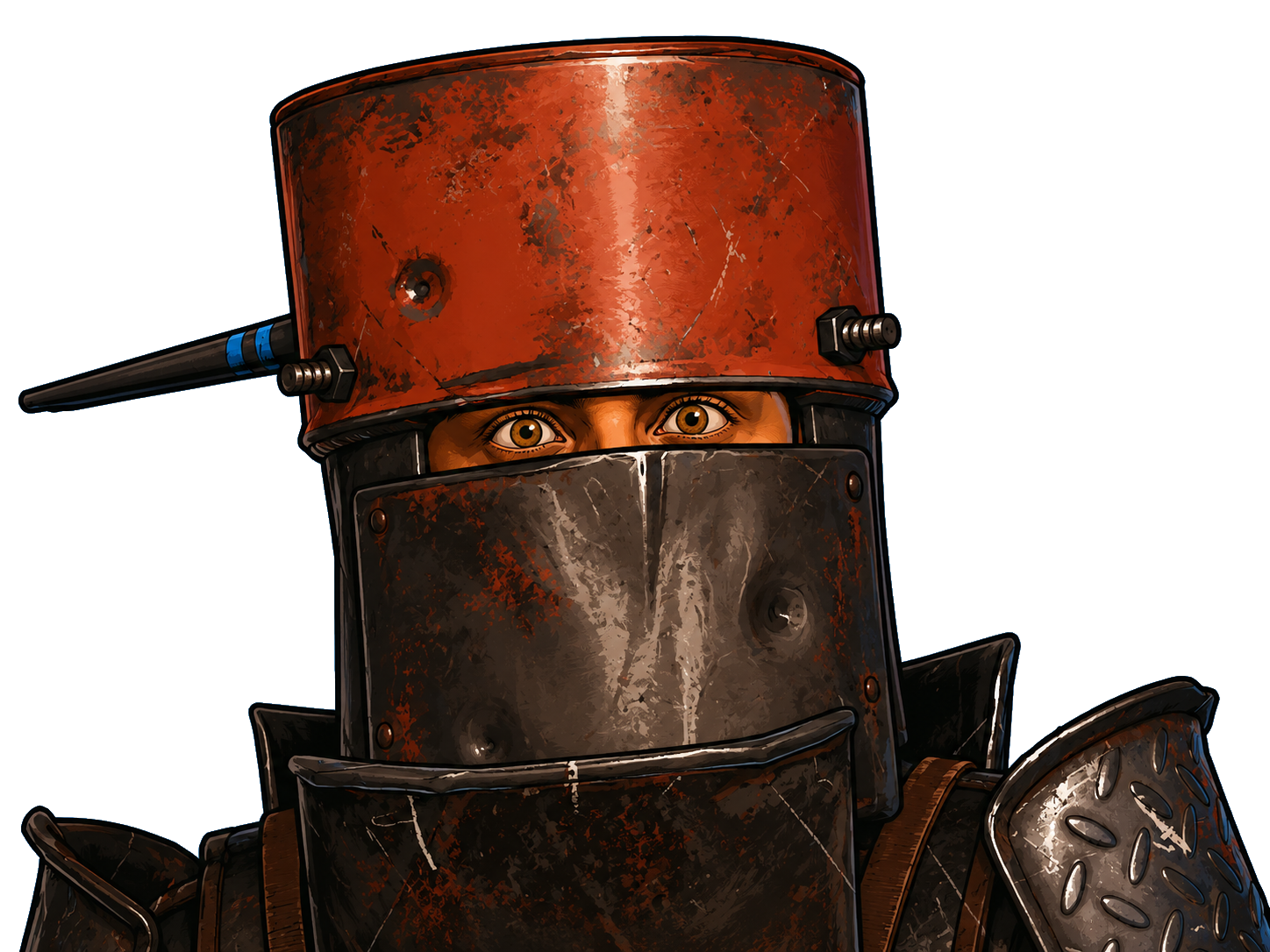 Rust heavy-armor survivor with metal facemask